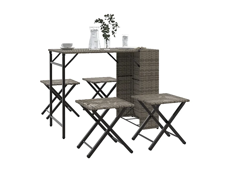 Ensemble à manger de jardin 5 pcs pliable gris résine tressée