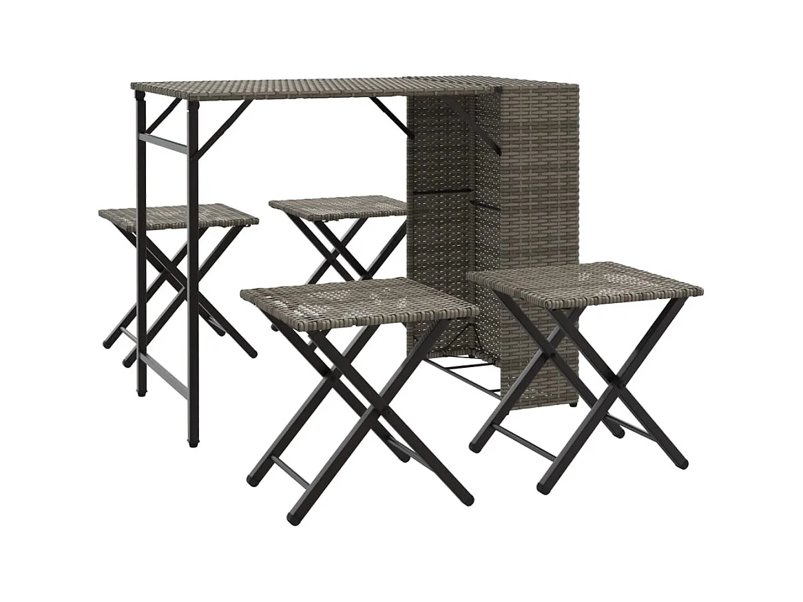 Ensemble à manger de jardin 5 pcs pliable gris résine tressée