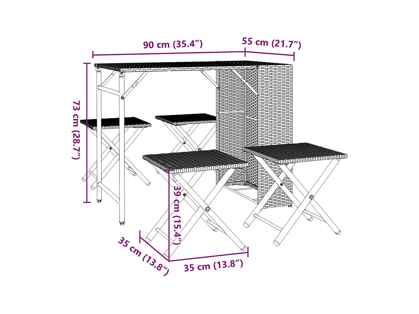 Ensemble à manger de jardin 5 pcs pliable gris résine tressée