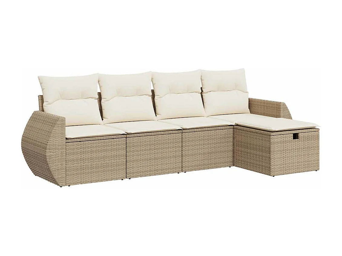 5-delige Loungeset met kussens poly rattan beige