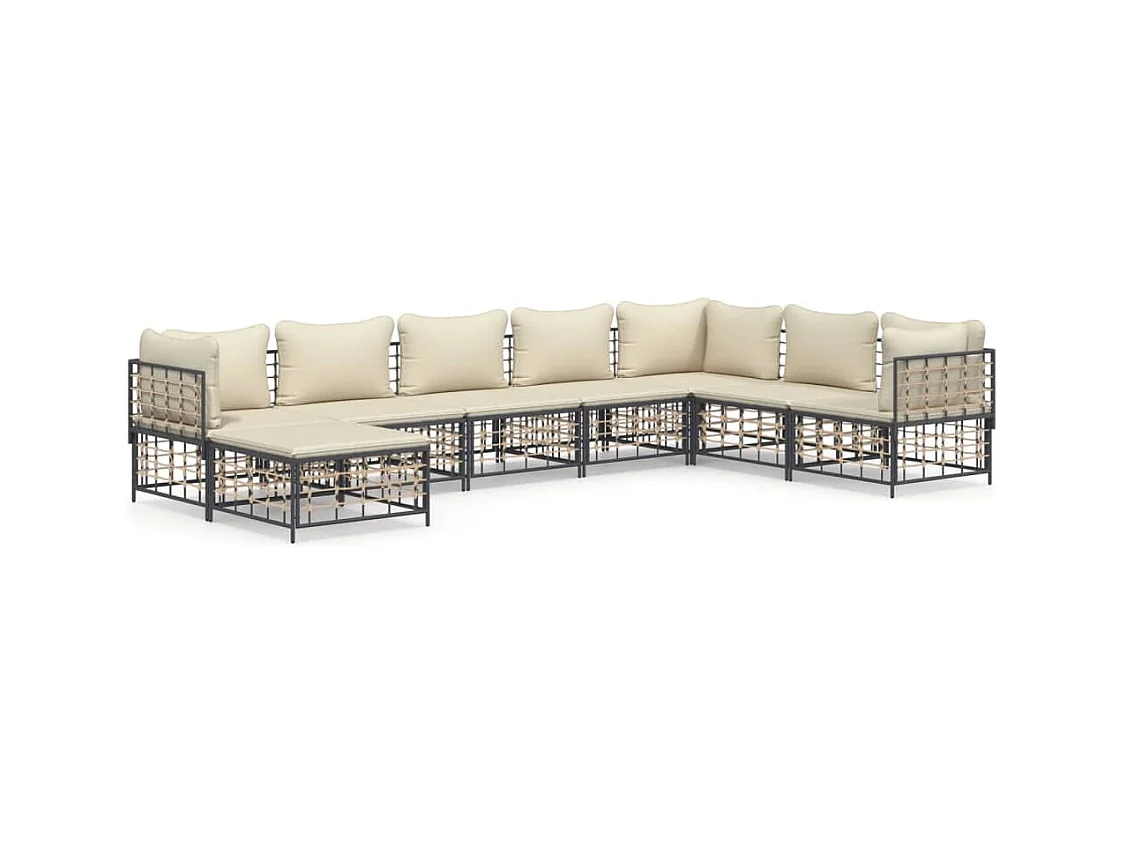 8-delige Loungeset met kussens poly rattan antracietkleurig