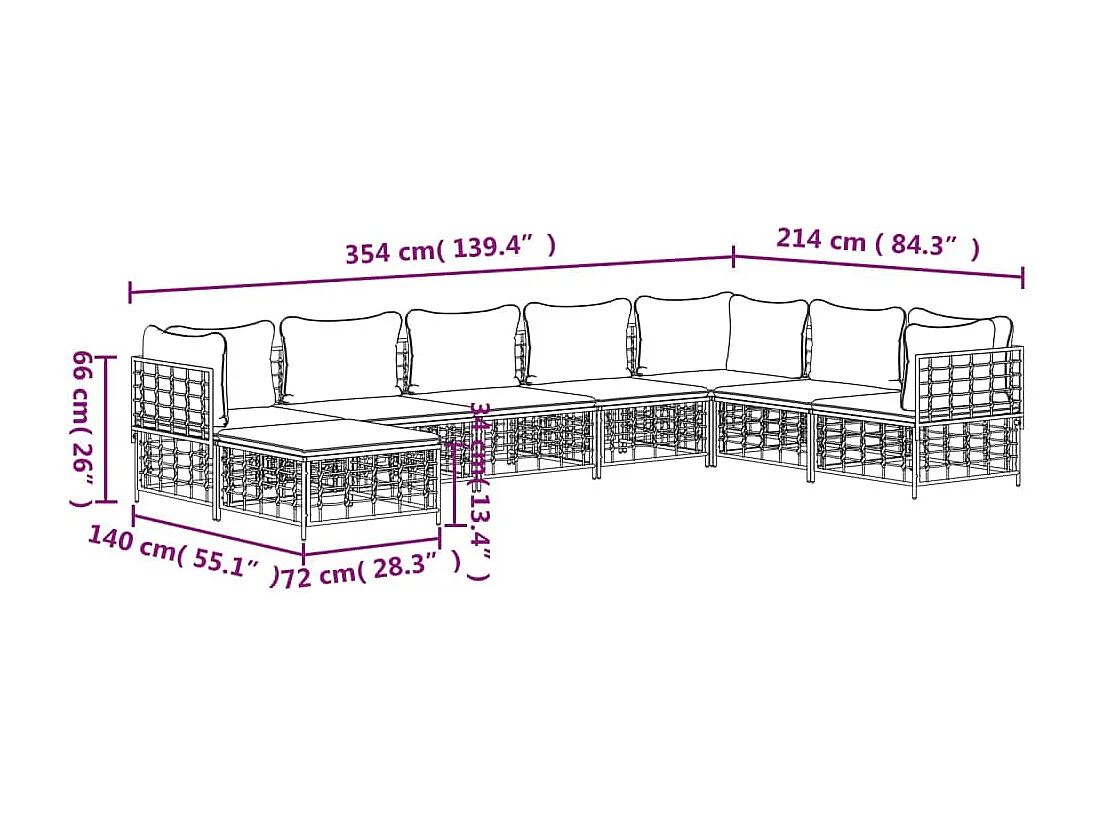8-delige Loungeset met kussens poly rattan antracietkleurig