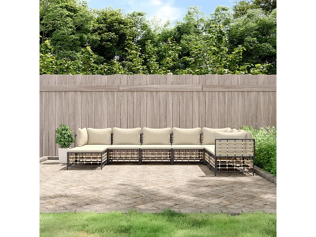 8-delige Loungeset met kussens poly rattan antracietkleurig