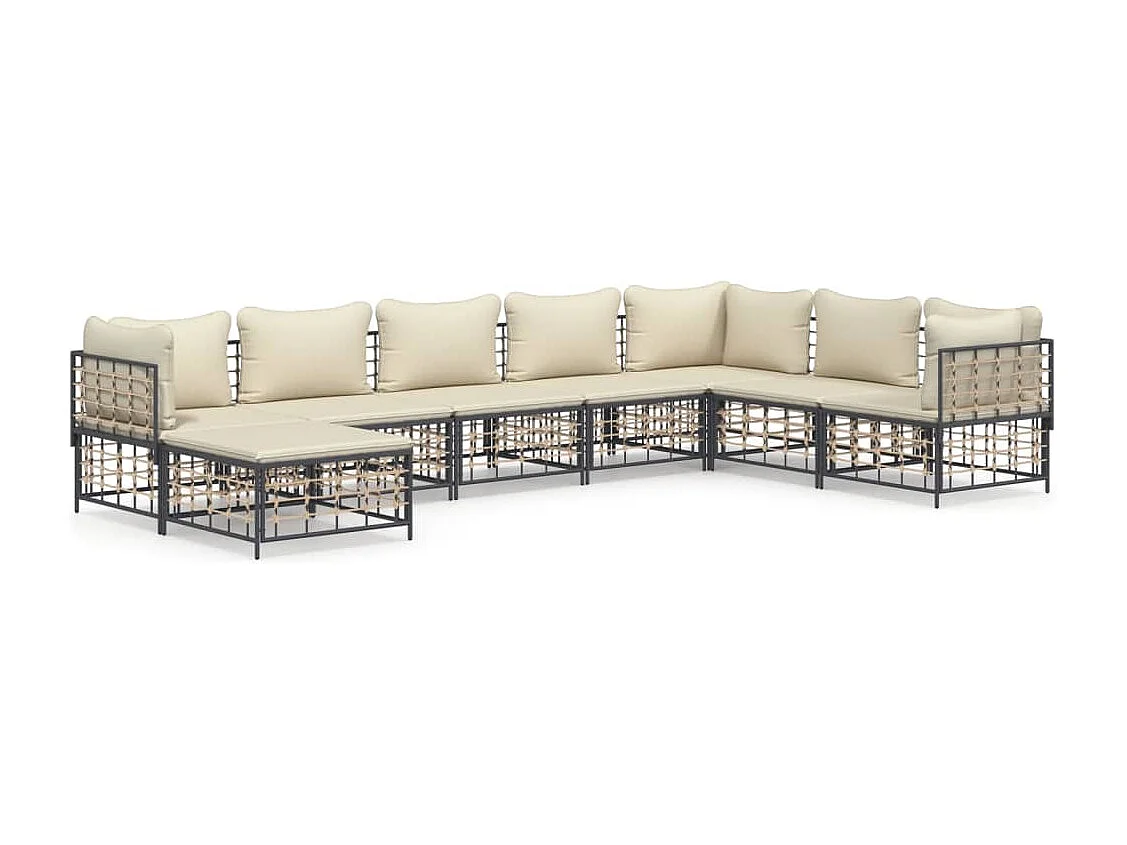 8-delige Loungeset met kussens poly rattan antracietkleurig