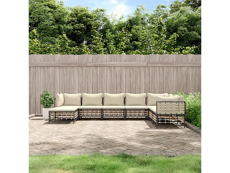 Salon de jardin 8 pcs avec coussins anthracite résine tressée