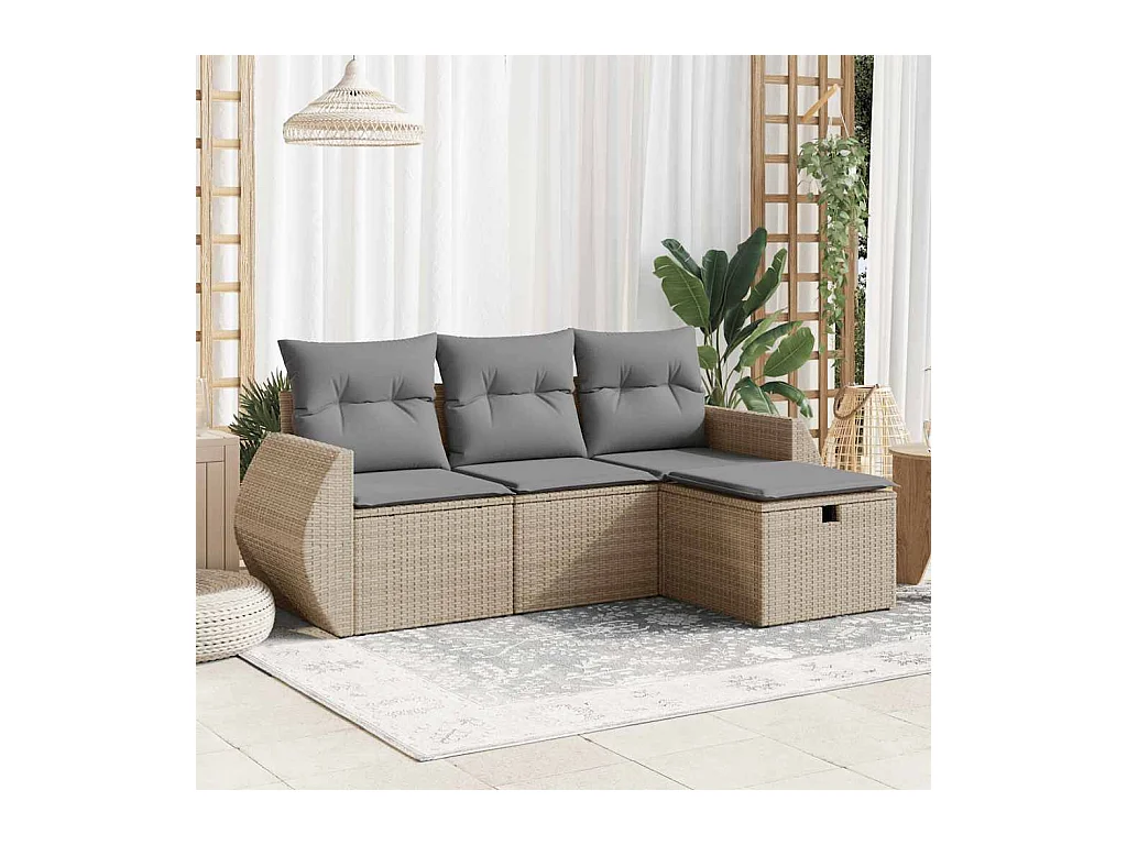 Salon de jardin avec coussins 4 pcs beige résine tressée