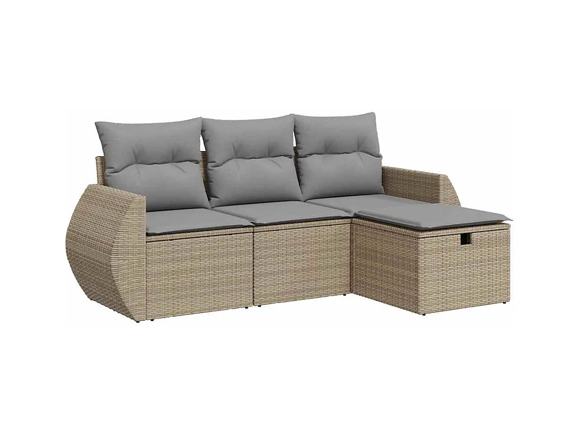 4-delige Loungeset met kussens poly rattan beige