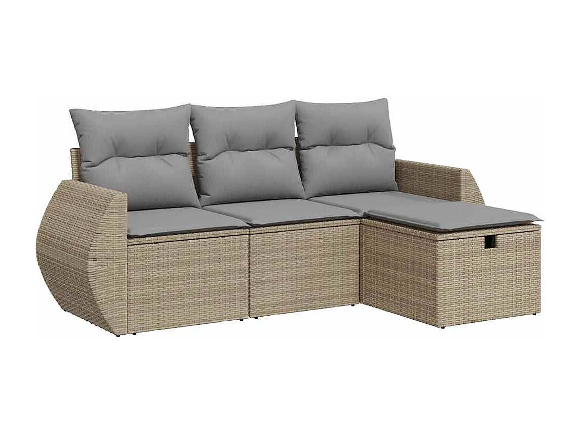 4-tlg. Garten-Sofagarnitur mit Kissen Beige Poly Rattan