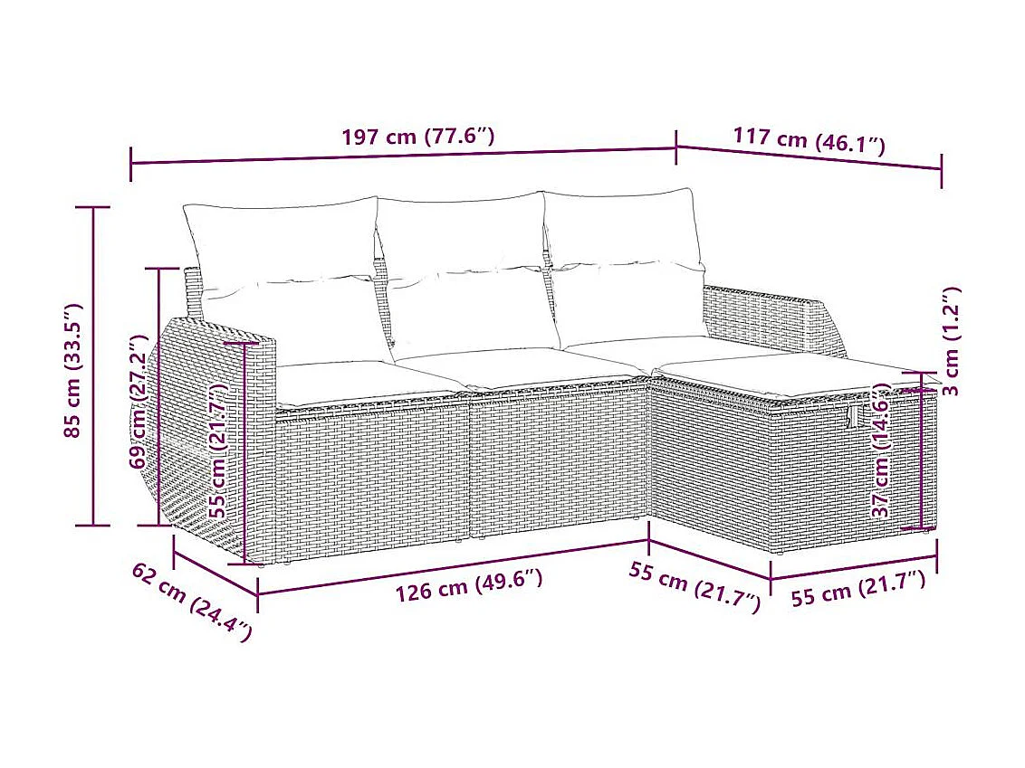 4-tlg. Garten-Sofagarnitur mit Kissen Beige Poly Rattan