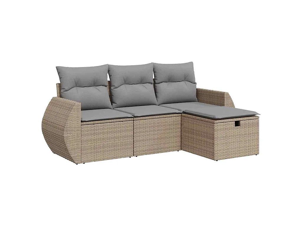 Set Divano da Giardino 4 pz con Cuscini Beige in Polyrattan