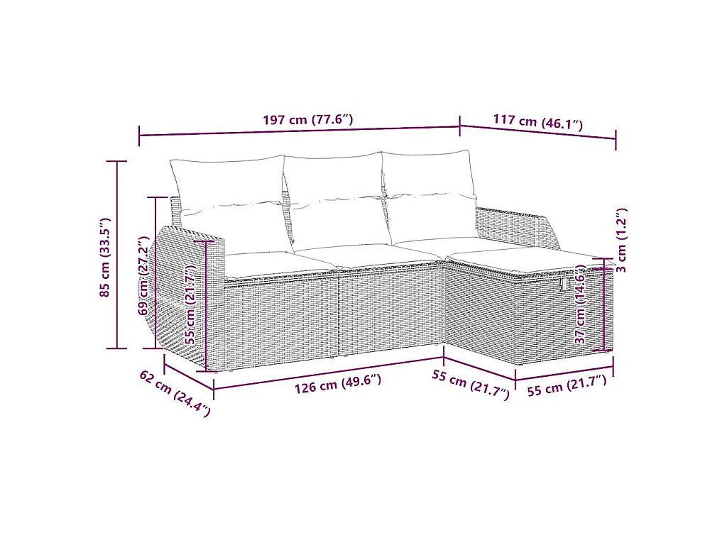 Set Divano da Giardino 4 pz con Cuscini Beige in Polyrattan
