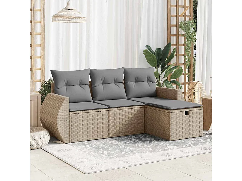 Salon de jardin avec coussins 4 pcs beige résine tressée