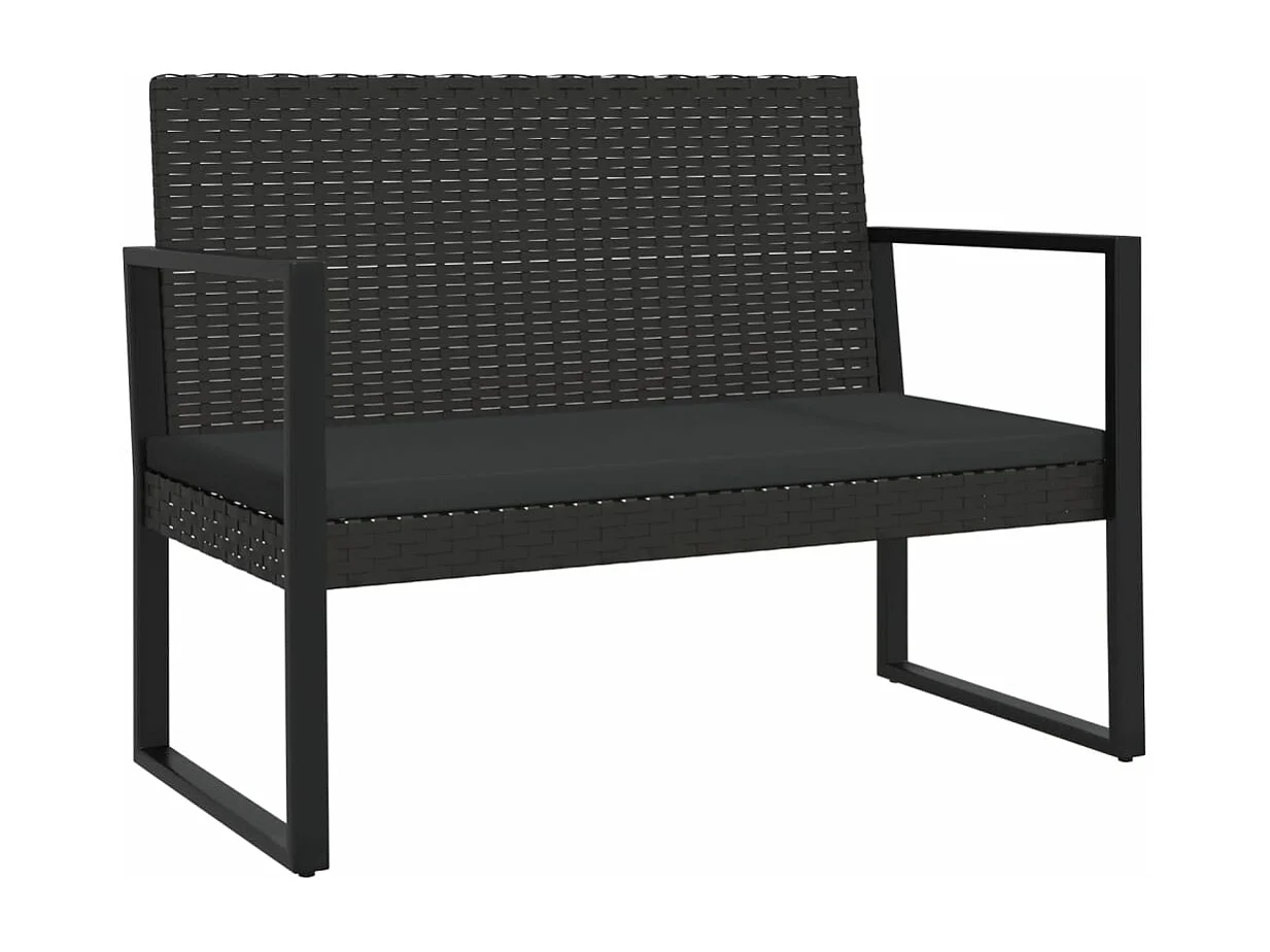 Salon de jardin 4 pcs avec coussins Noir Résine tressée