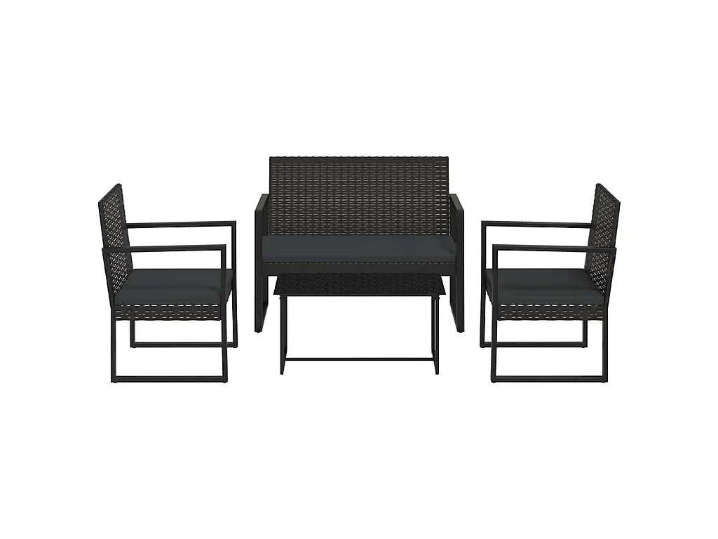 4-tlg. Garten-Lounge-Set mit Kissen Schwarz Poly Rattan