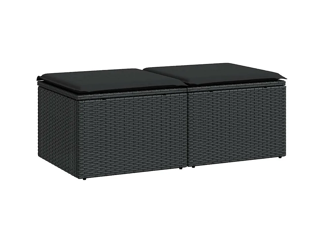 Set Divani da Giardino con Cuscini 2 pz Nero Polyrattan Acacia
