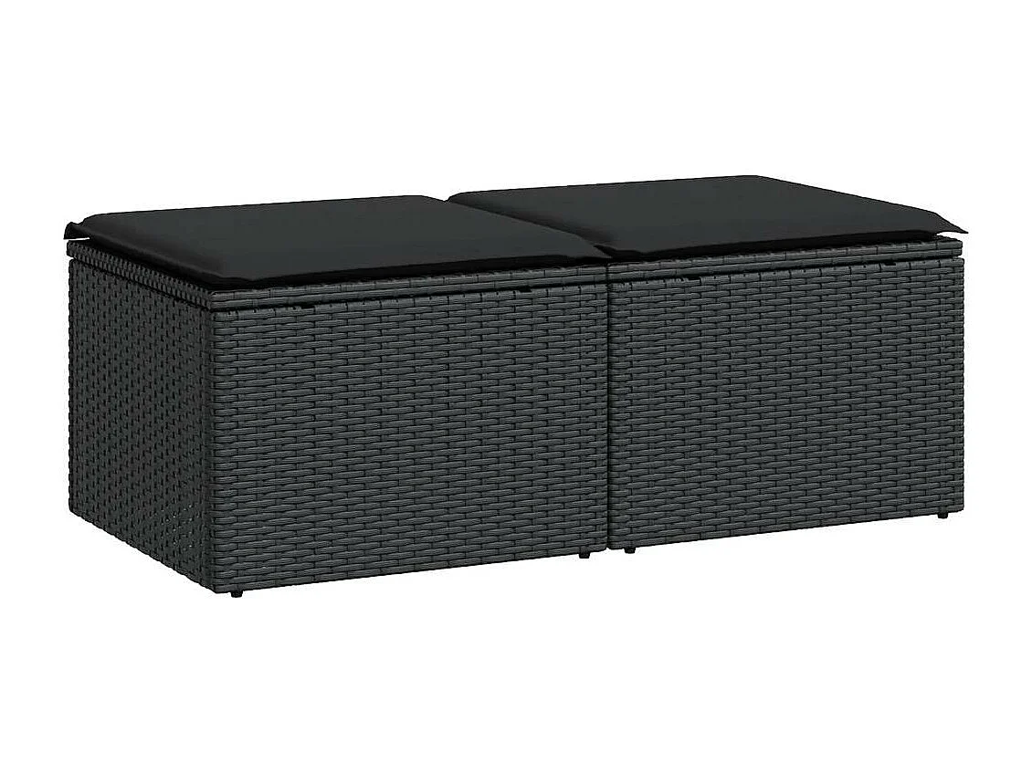 2-tlg. Garten-Sofagarnitur mit Kissen Schwarz Poly Rattan