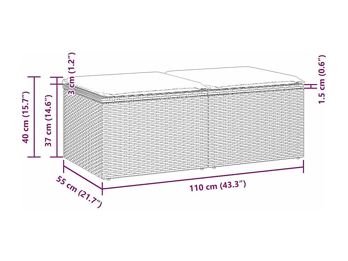 2-tlg. Garten-Sofagarnitur mit Kissen Schwarz Poly Rattan