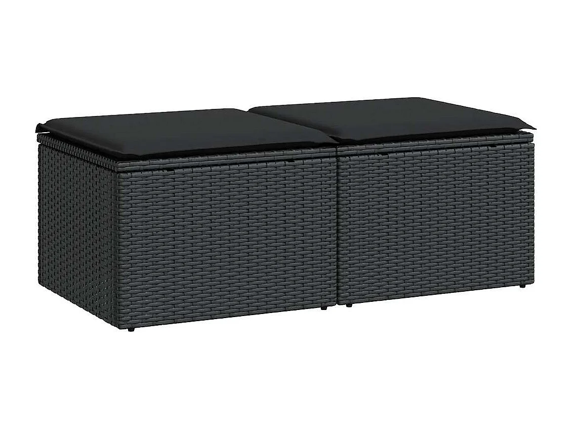 Set Divani da Giardino con Cuscini 2 pz Nero Polyrattan Acacia