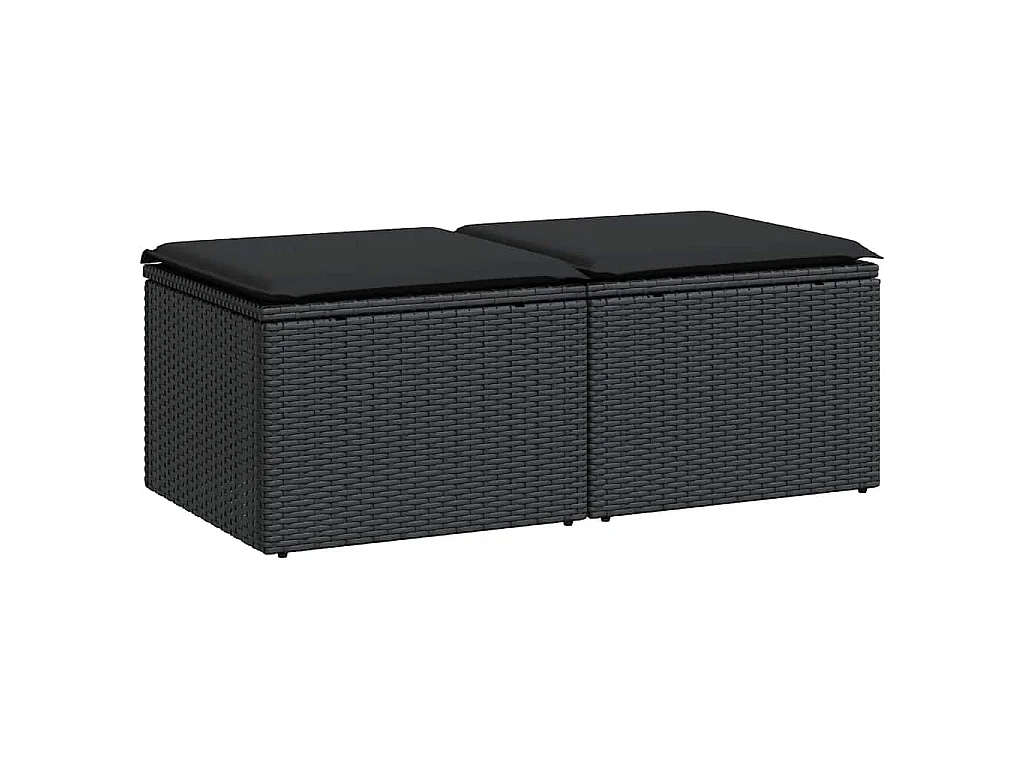 2-delige Loungeset met kussens poly rattan acacia zwart