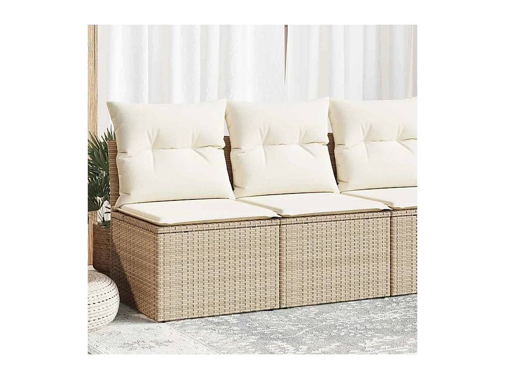 Salon de jardin avec coussins 2 pcs beige résine tressée acacia