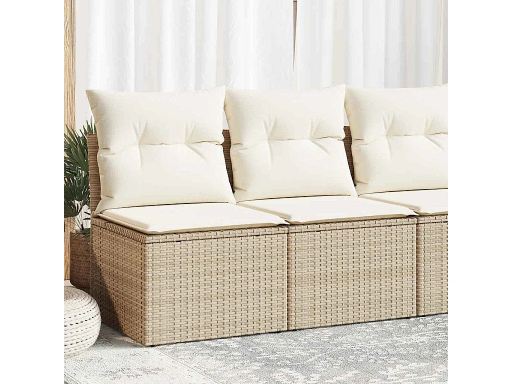 Salon de jardin avec coussins 2 pcs beige résine tressée acacia