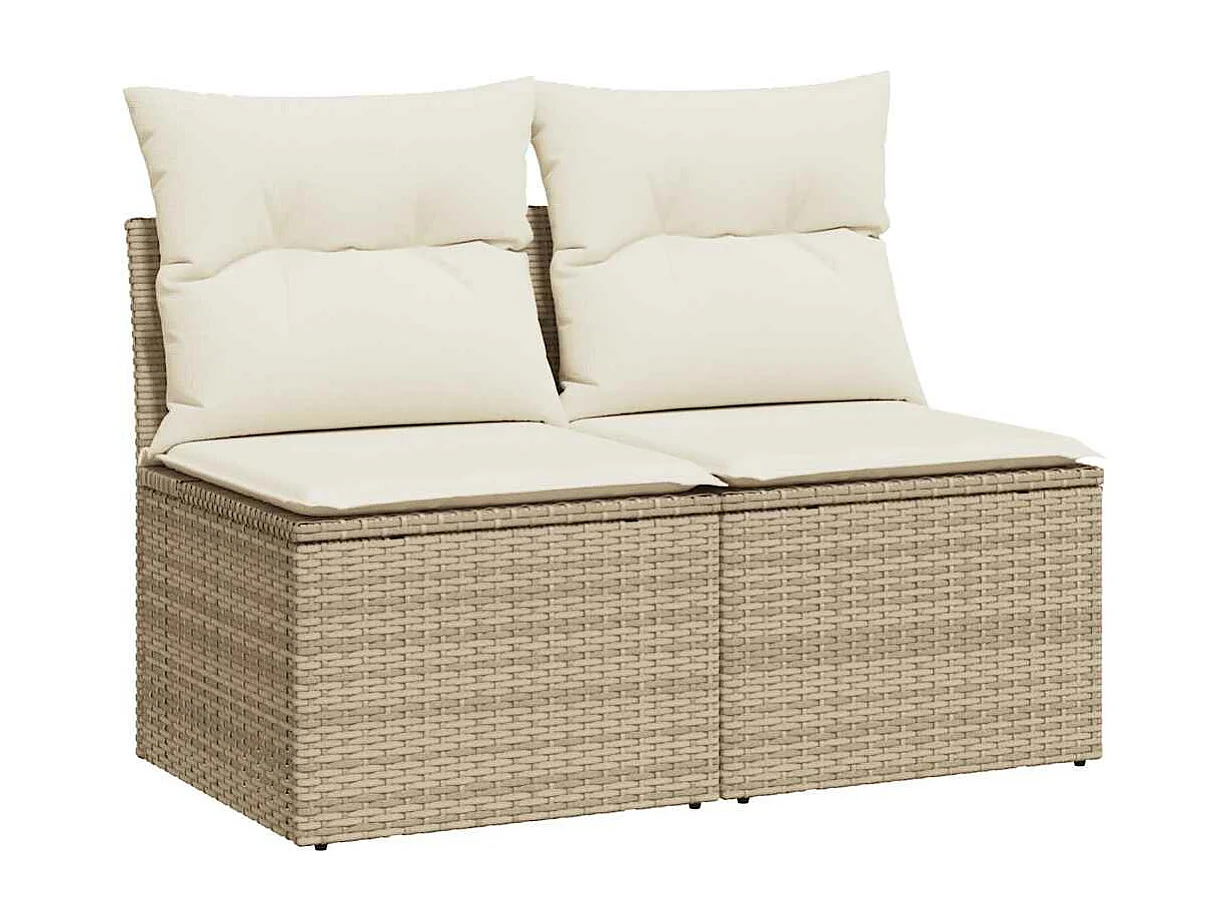 Salon de jardin avec coussins 2 pcs beige résine tressée acacia