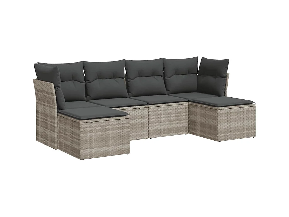 Salon de jardin 6 pcs avec coussins gris clair résine tressée
