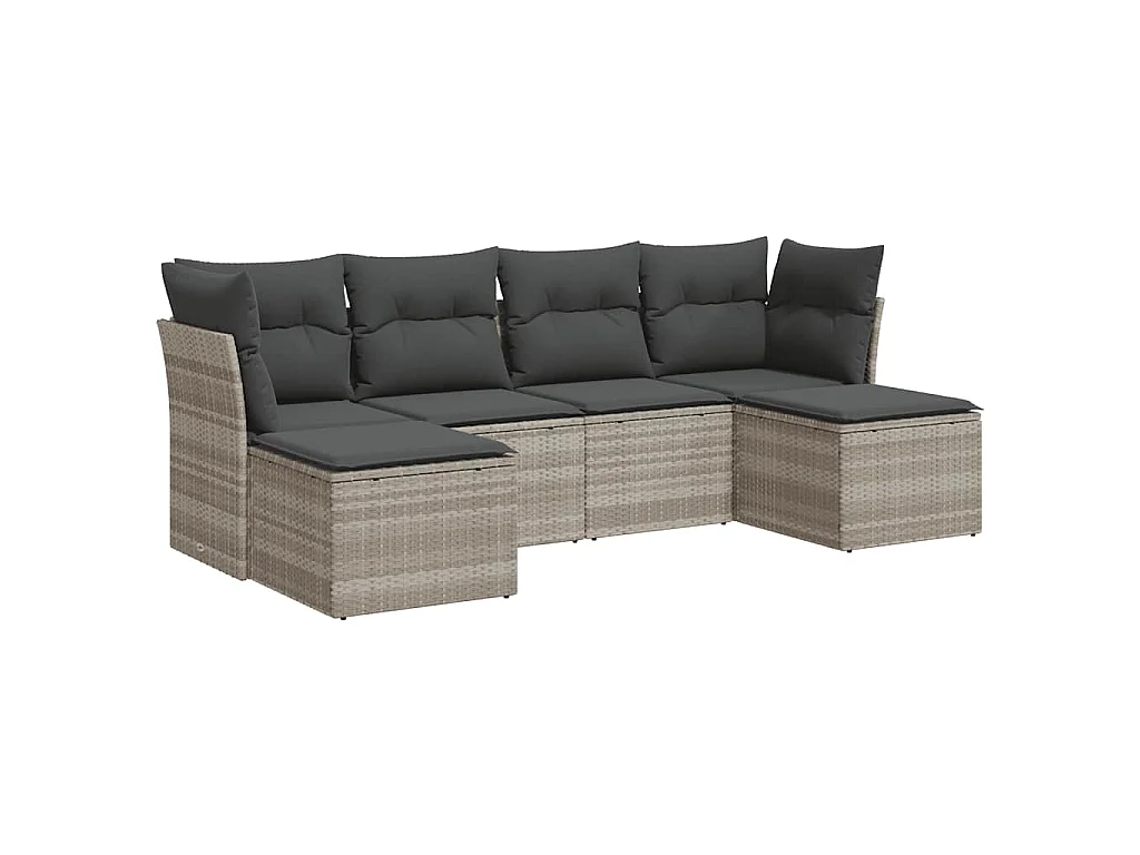 6-delige Loungeset met kussens poly rattan lichtgrijs