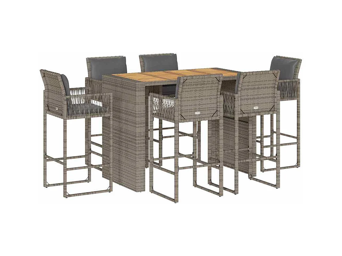Ensemble de bar de jardin 7 pcs avec coussins gris poly rotin