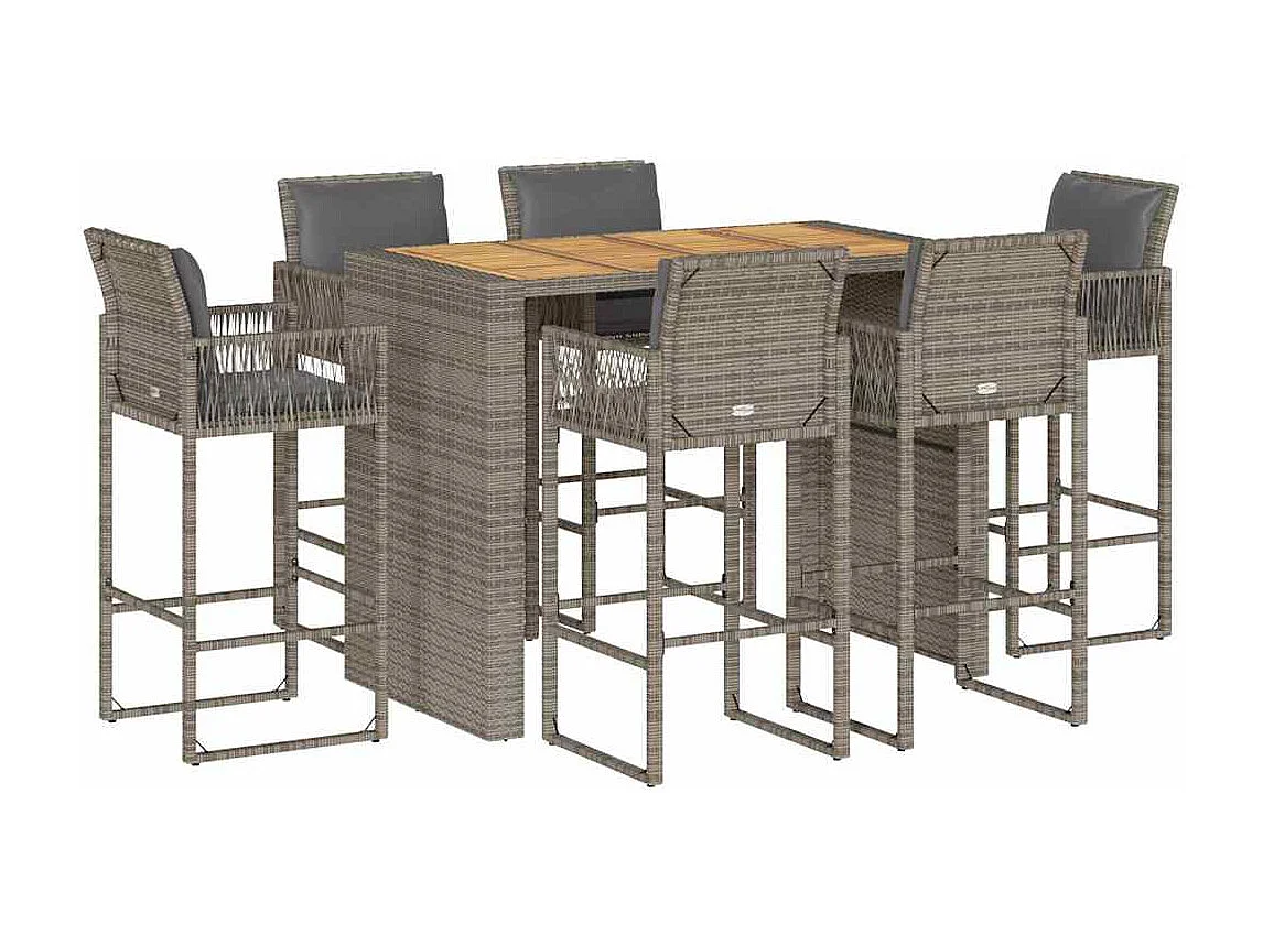 Ensemble de bar de jardin 7 pcs avec coussins gris poly rotin