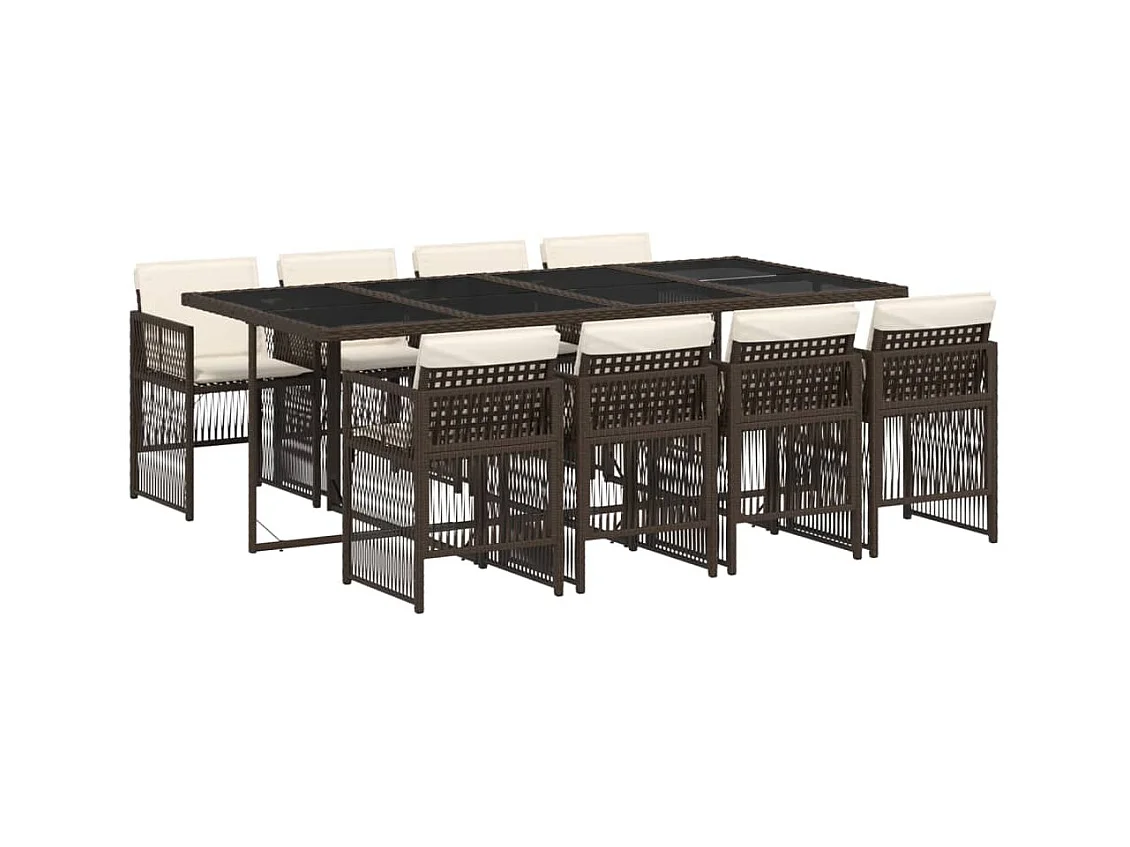 9-delige Tuinset met kussens poly rattan bruin