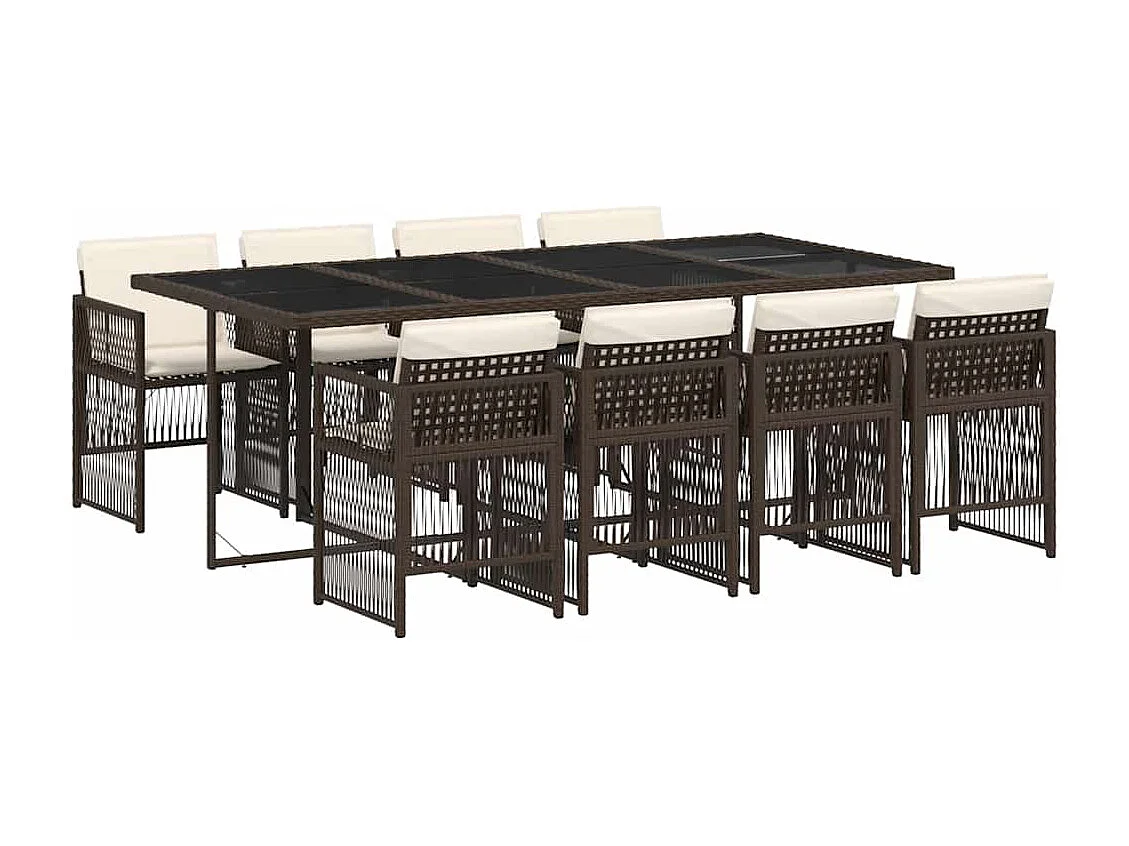Set da Pranzo da Giardino 9pz con Cuscini Marrone in Polyrattan