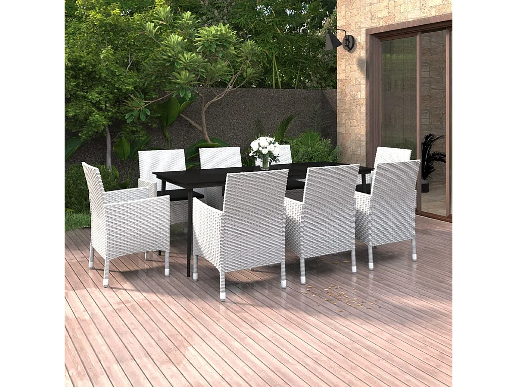 9-tlg. Garten-Essgruppe mit Kissen Poly Rattan und Glas