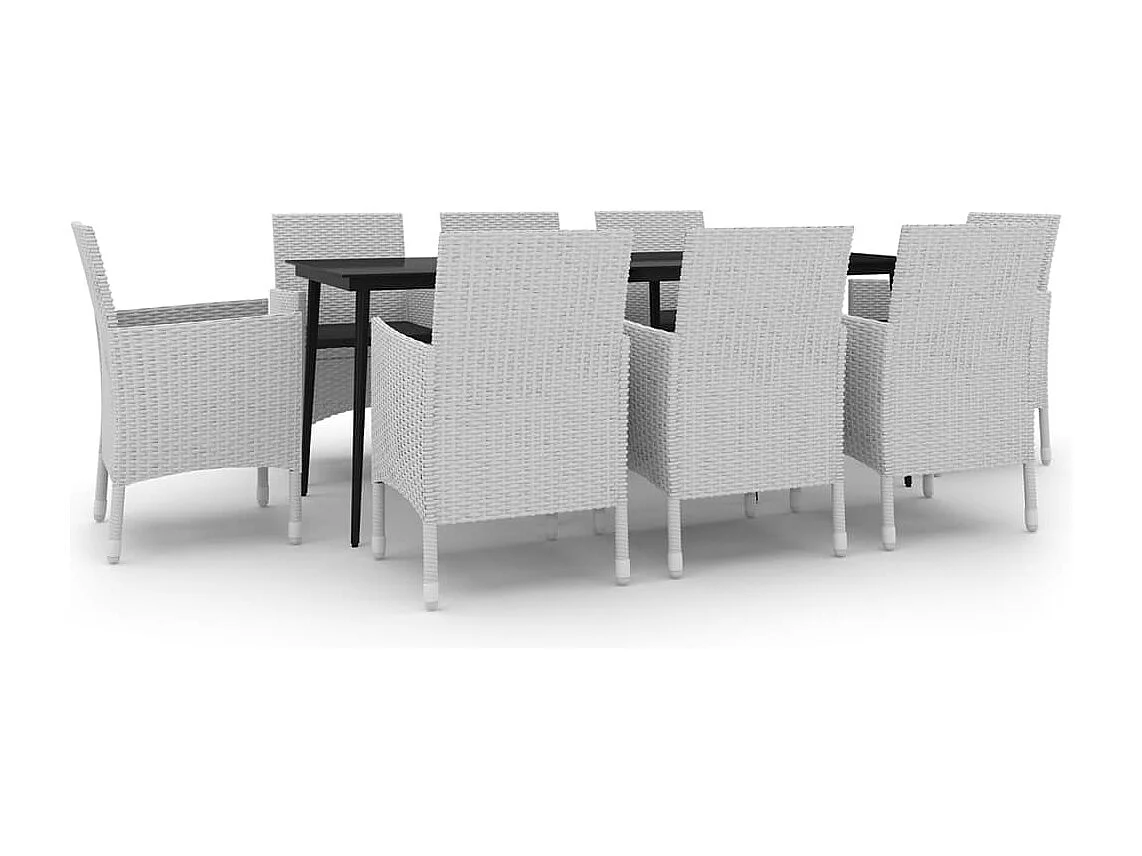 9-tlg. Garten-Essgruppe mit Kissen Poly Rattan und Glas