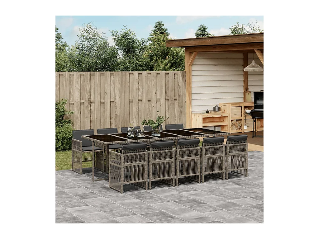 11-tlg. Garten-Essgruppe mit Kissen Beigemischung Poly Rattan