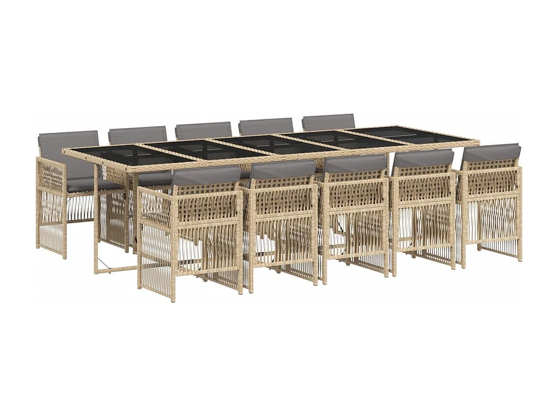 Ensemble à manger de jardin et coussins 11 pcs mélange beige