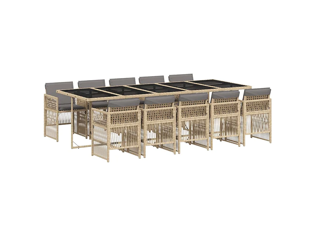 Set Pranzo da Giardino 11 pz con Cuscini Beige Misto Polyrattan