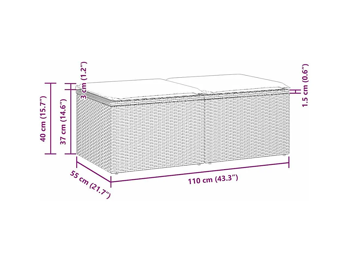 2-delige Loungeset met kussens poly rattan acacia bruin