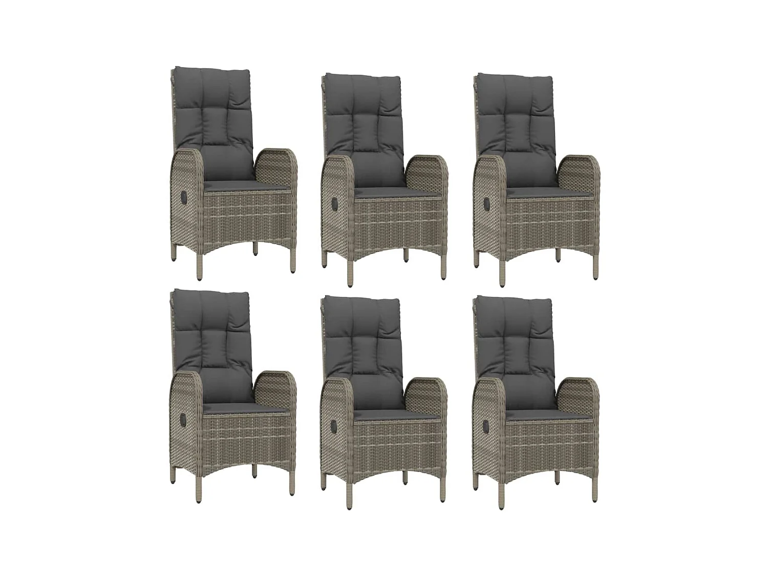 7 pcs conjunto de jantar p/ jardim c/ almofadões vime PE cinza