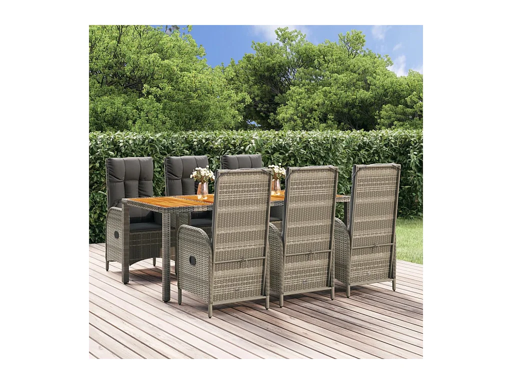 Ensemble à manger jardin et coussins 7 pcs gris rotin