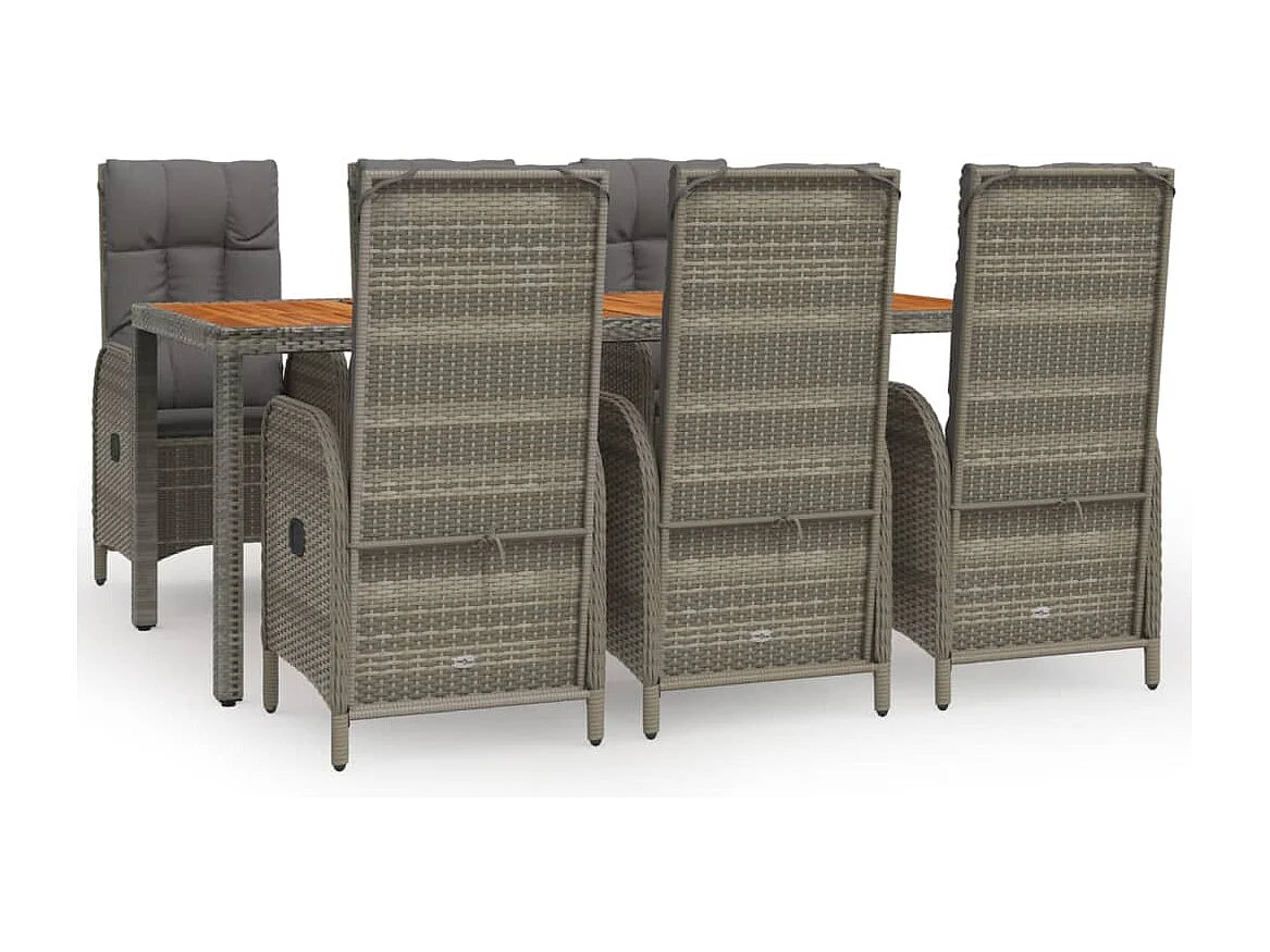 Ensemble à manger jardin et coussins 7 pcs gris rotin