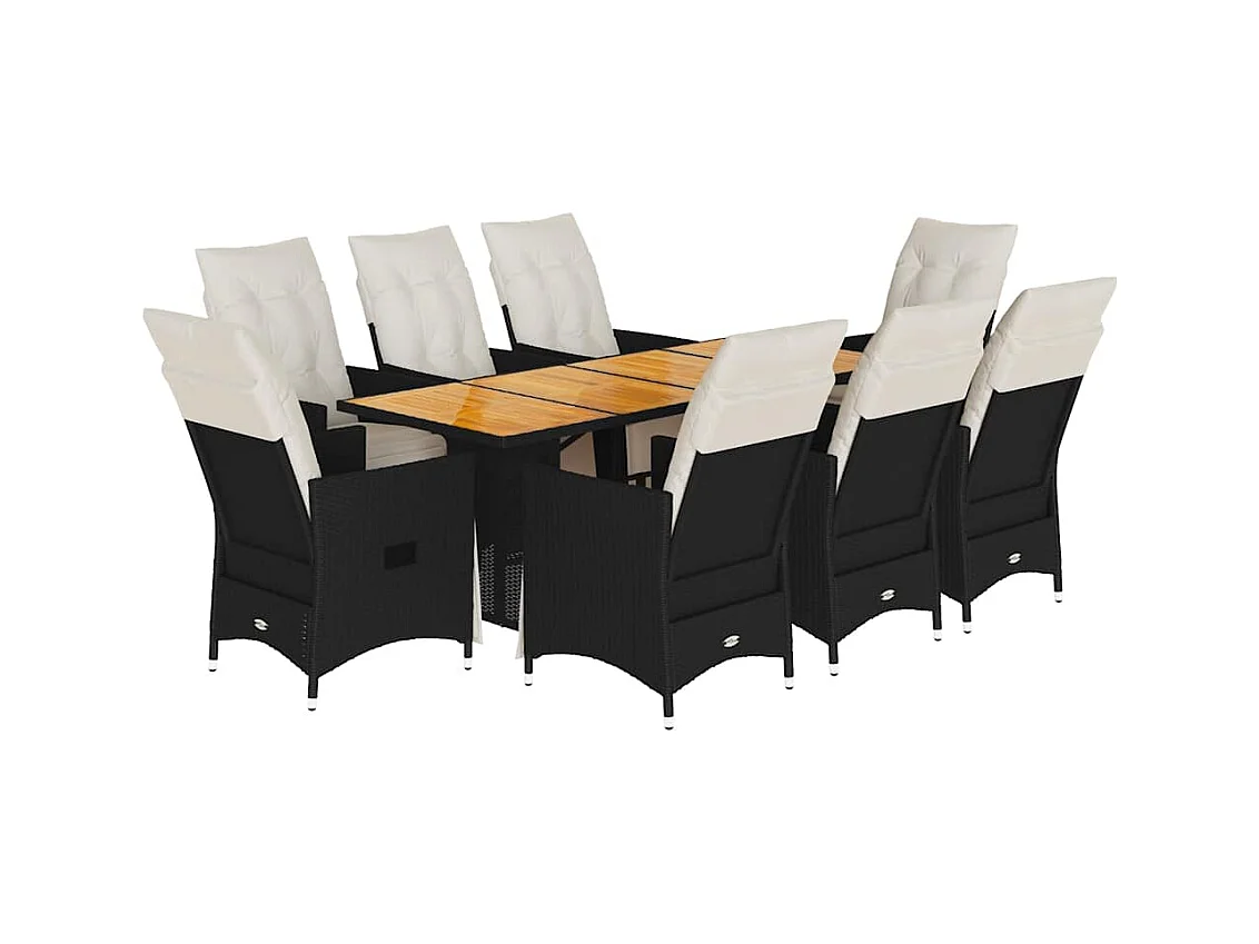 9-tlg. Garten-Essgruppe mit Kissen Schwarz Poly Rattan