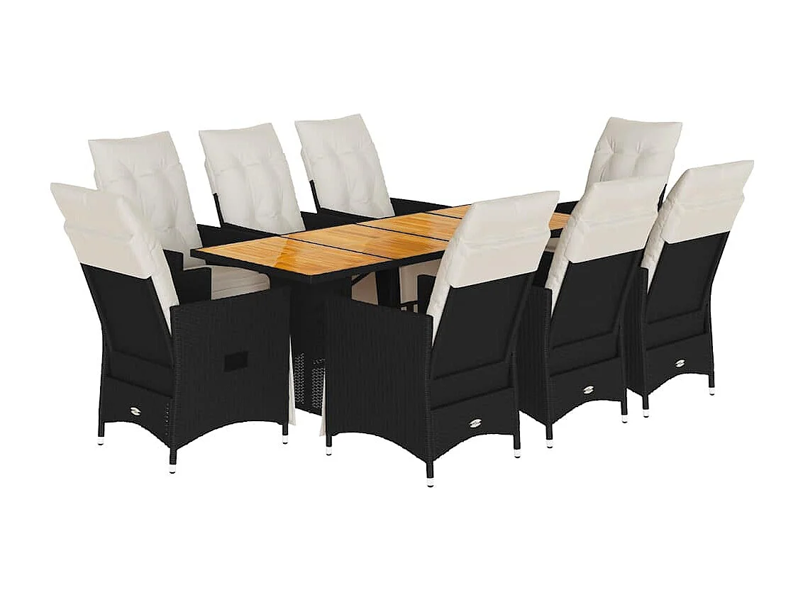 Ensemble à manger de jardin 9pcs coussins noir résine tressée