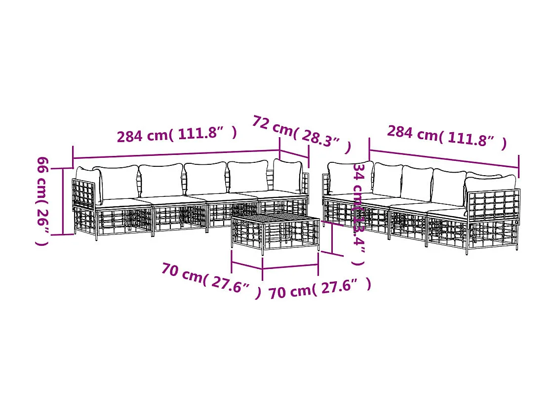 Salon de jardin 9 pcs avec coussins anthracite résine tressée