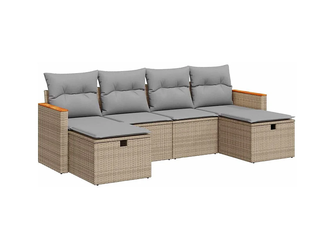 Juego de sofás jardín con cojines 6 pzas ratán sintético beige