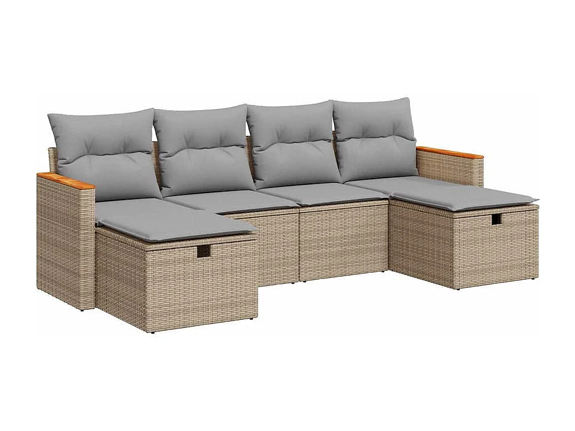 Salon de jardin avec coussins 6 pcs beige résine tressée