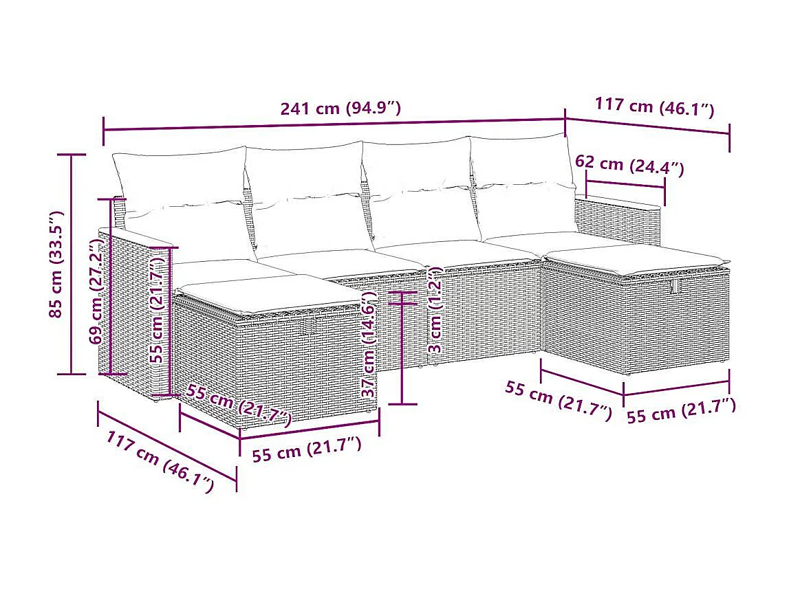 Salon de jardin avec coussins 6 pcs beige résine tressée