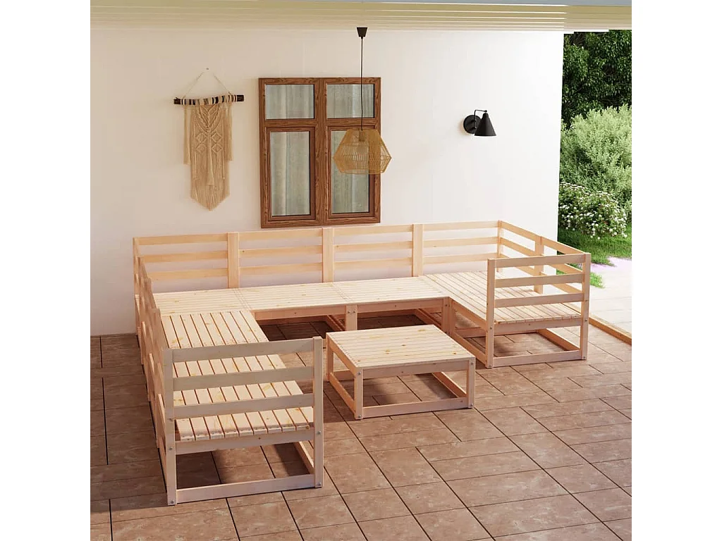9 pcs conjunto lounge de jardim pinho maciço
