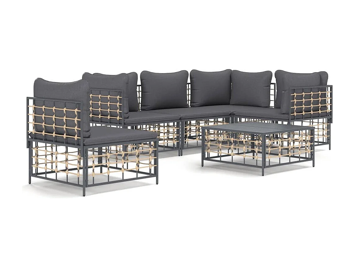 Salon de jardin 6 pcs avec coussins anthracite résine tressée