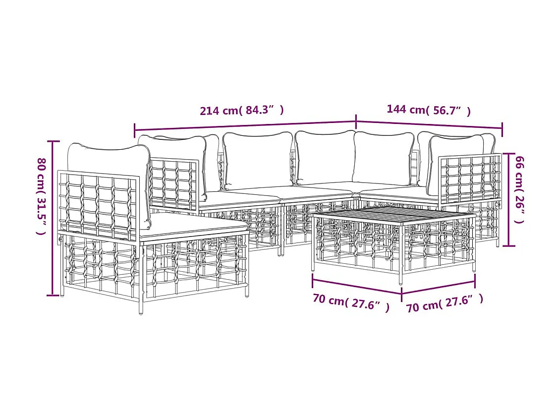 6-delige Loungeset met kussens poly rattan antracietkleurig